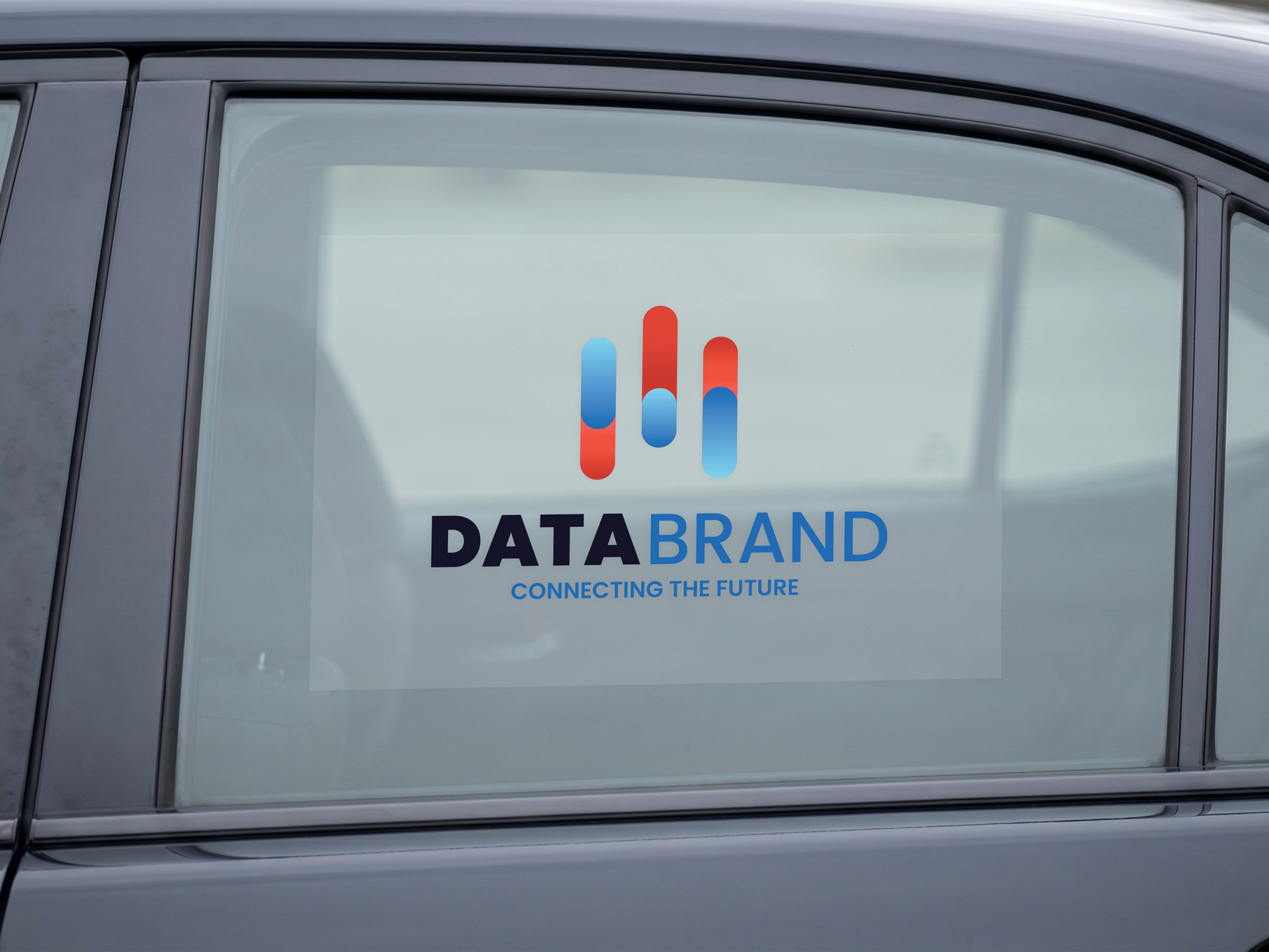 Clear business car window decal featuring a company logo.