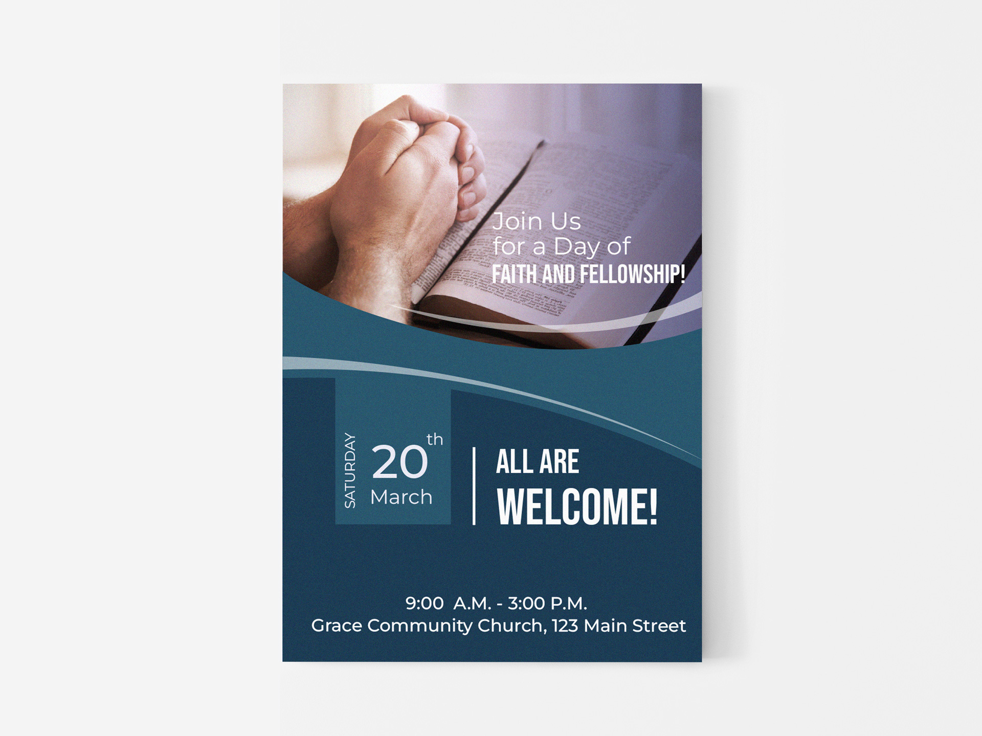 Church PVC sign with two hands joined together and a welcome message.