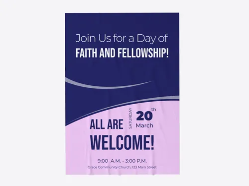 Welcome sign for church inviting everyone to Faith and Fellowship Day