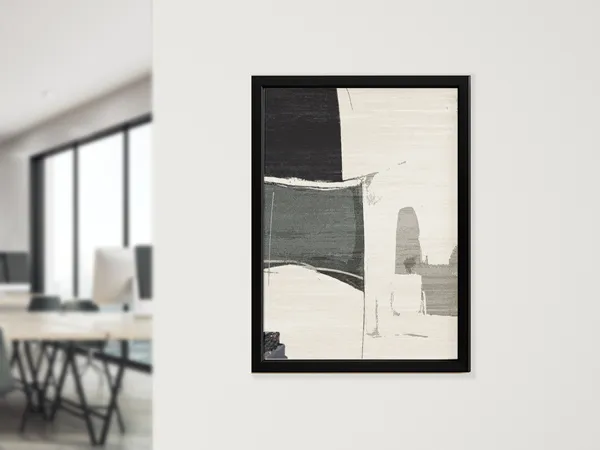 A minimalistic framed canvas prints for commercial spaces in black, white and grey.