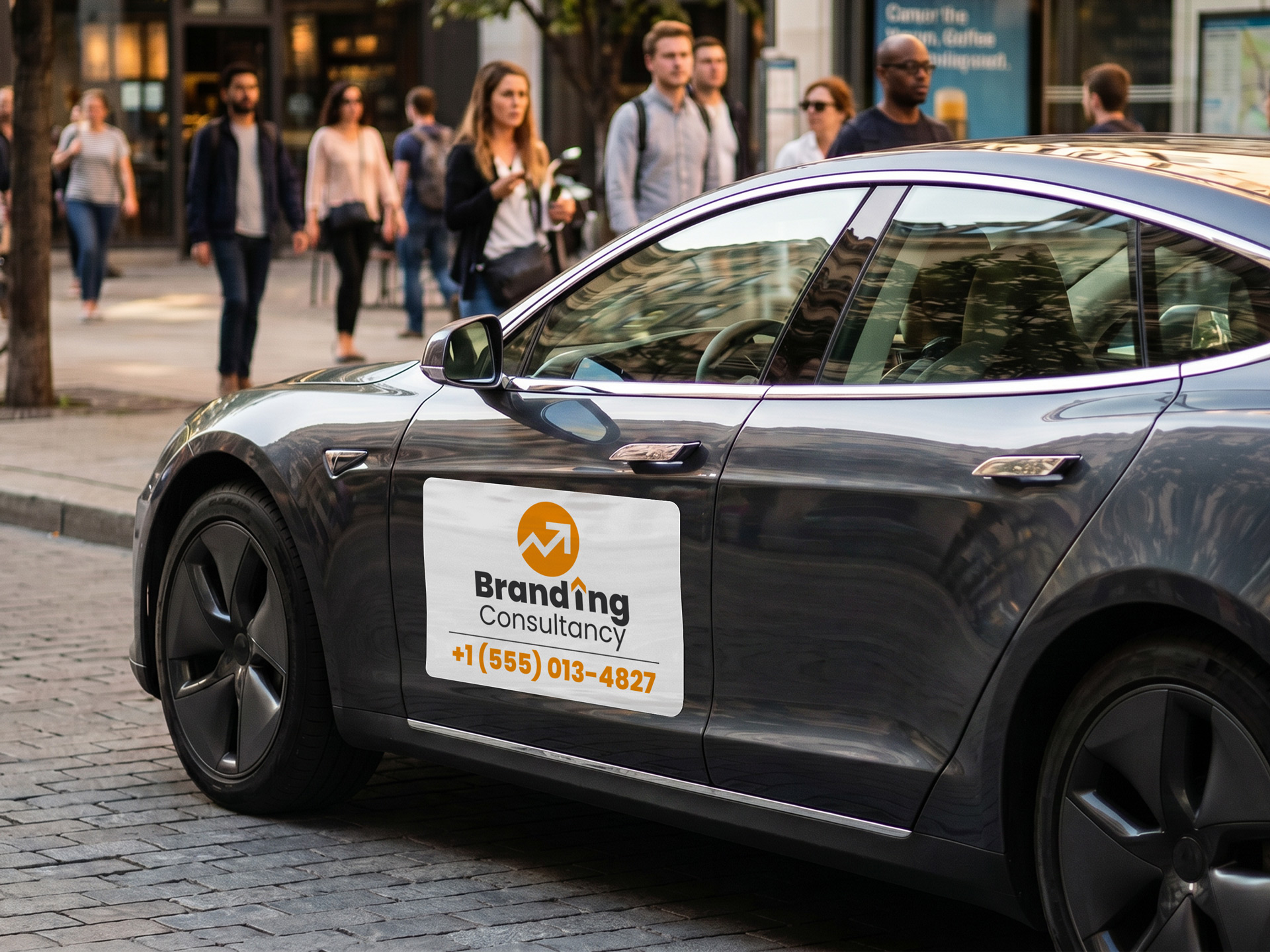Branding Consultancy white car decal on black background