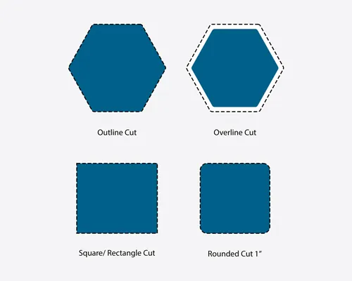 Different shape options for custom car window decals including cut styles.