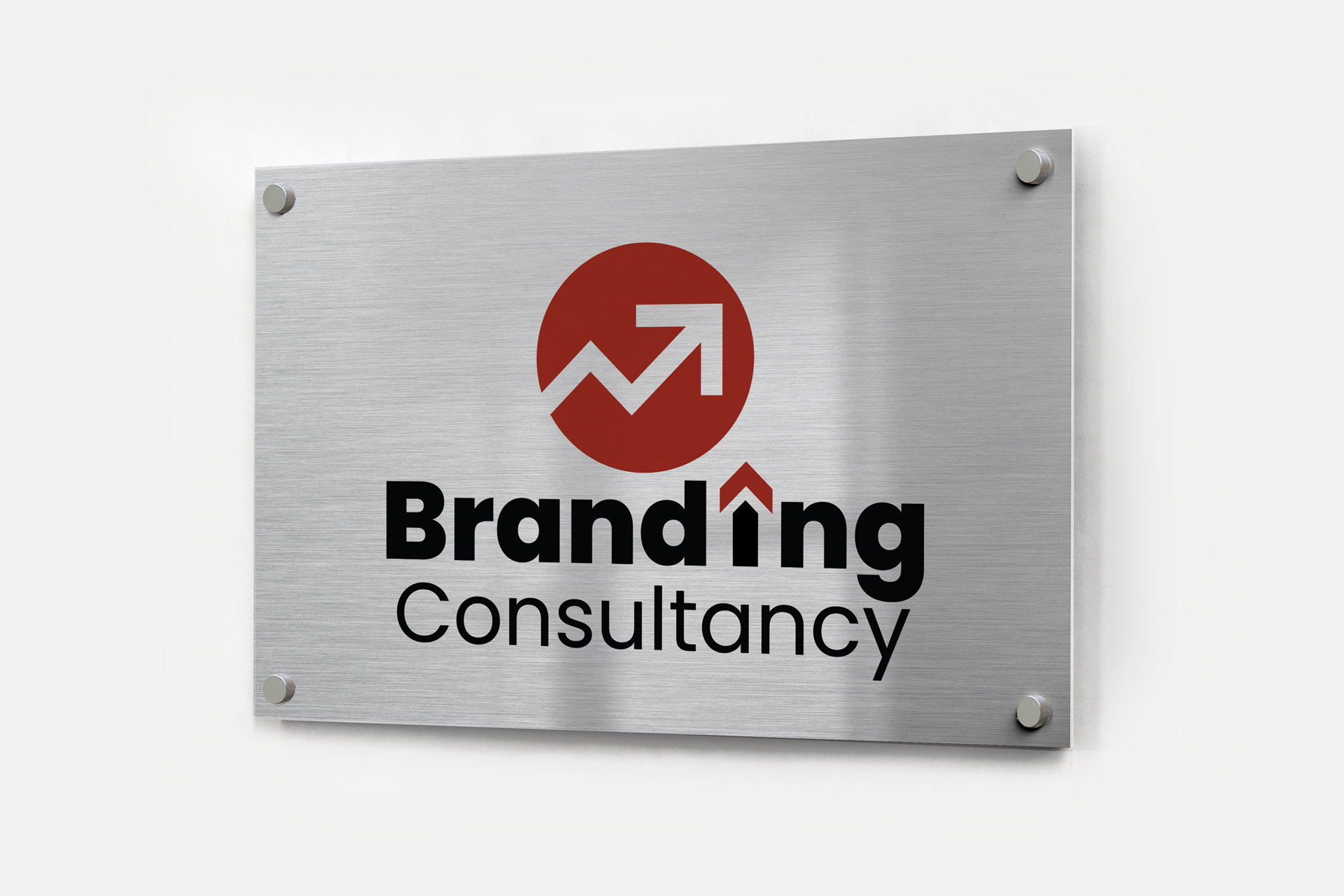 Custom brushed aluminum sign printed with a branding company logo.