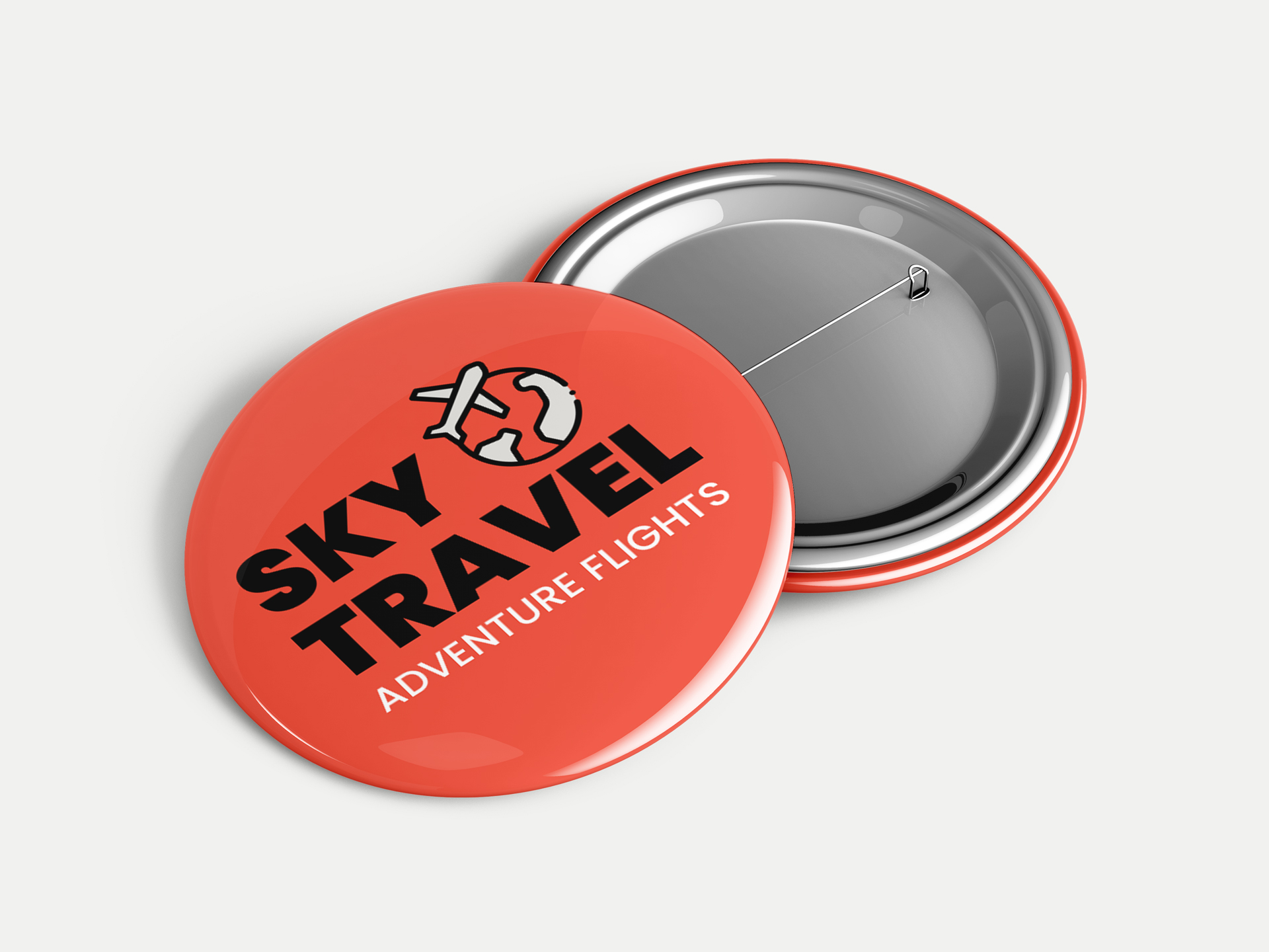 custom-printed pinback buttons featuring travel company branding