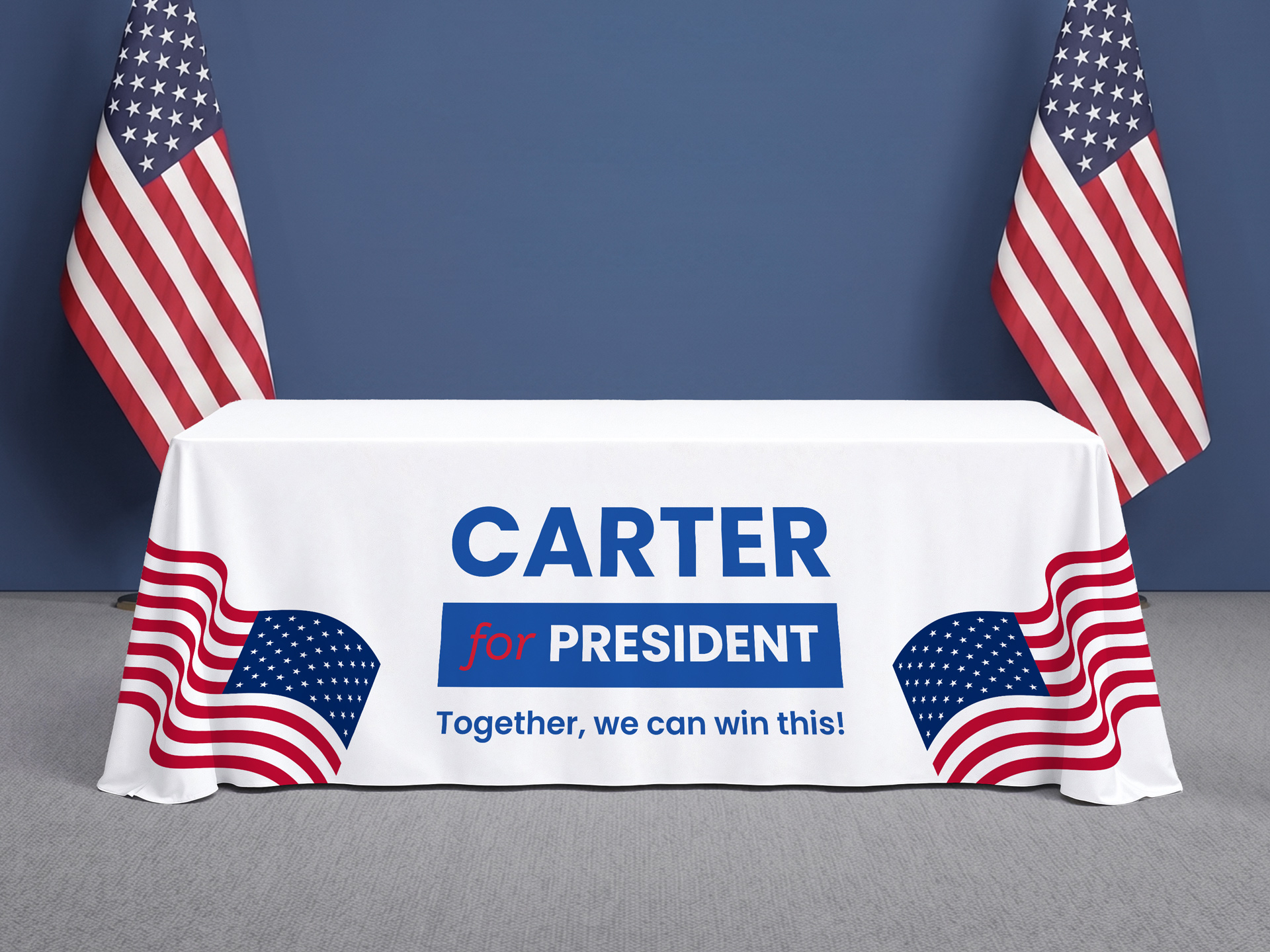 personalized tablecloth featuring presidential candidate info