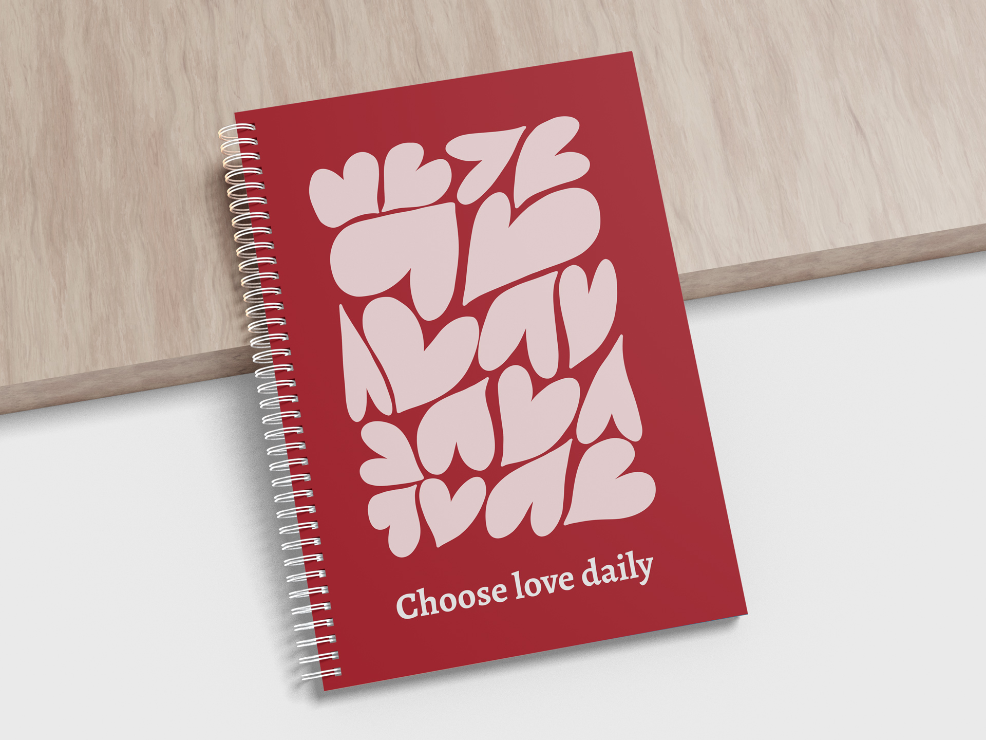 Custom Valentine’s Day spiral notebook with heart design