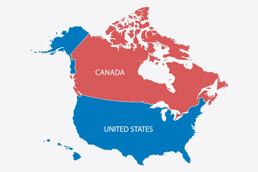 A map of the United States and Canada highlighting our shipping coverage.