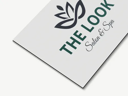 Composite aluminum sign with smooth metallic finish, durable lightweight panel ideal for indoor and outdoor business signage.