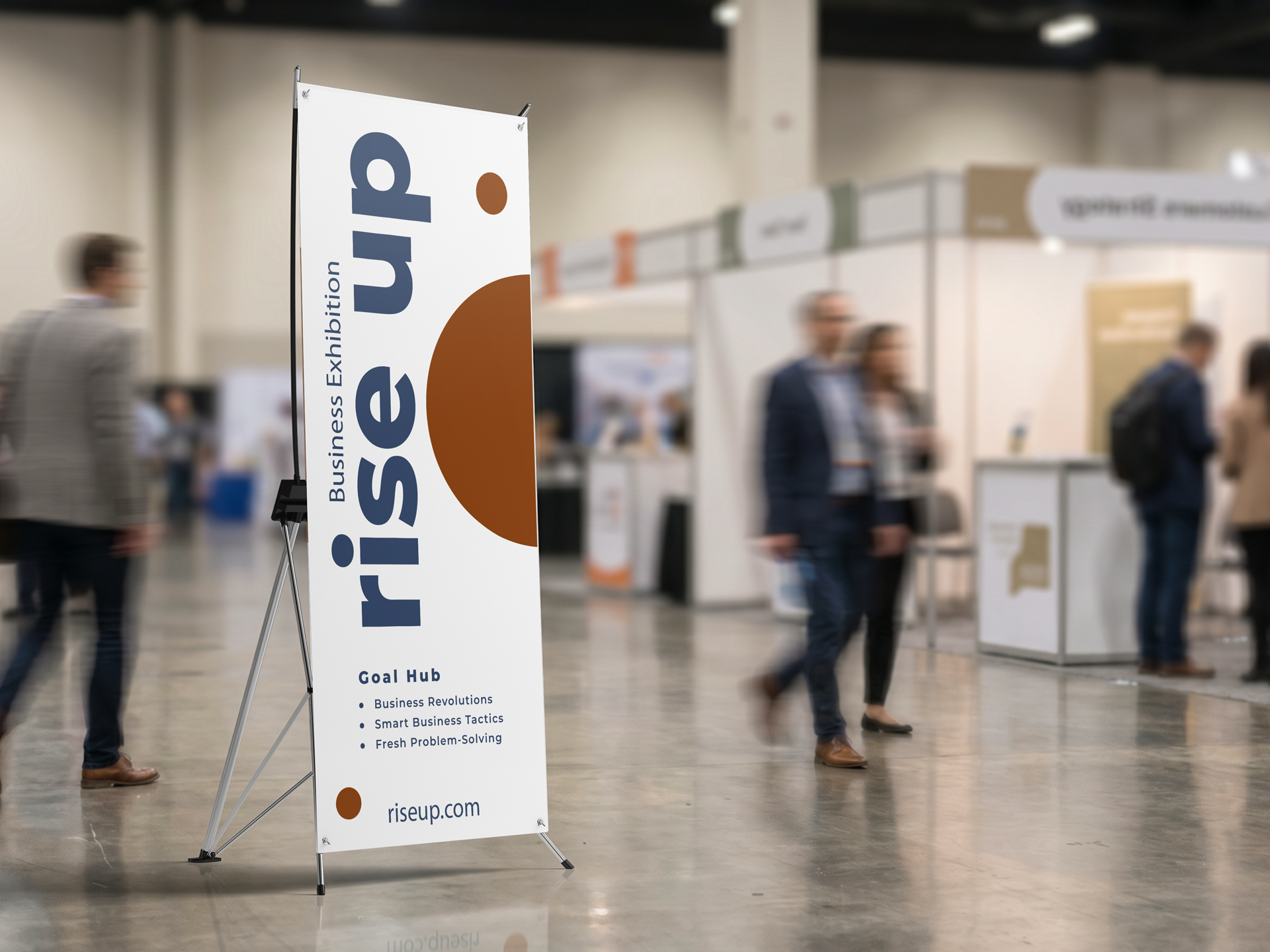 x banner stand displayed at a trade show