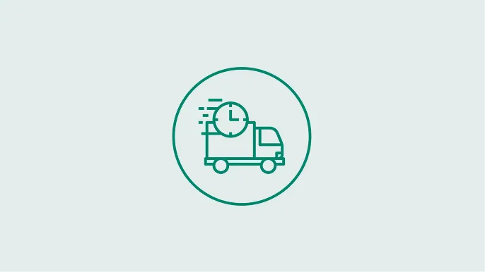 An icon of a truck with a clock highlighting express shipping services.