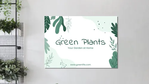 A wall-mounted gatorboard sign with floral designs showcasing a flower shop advertisement.