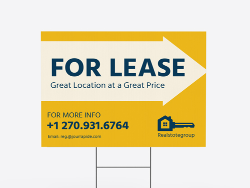 Straightforward reflective coroplast sign for real estate that has a wayfinding design.