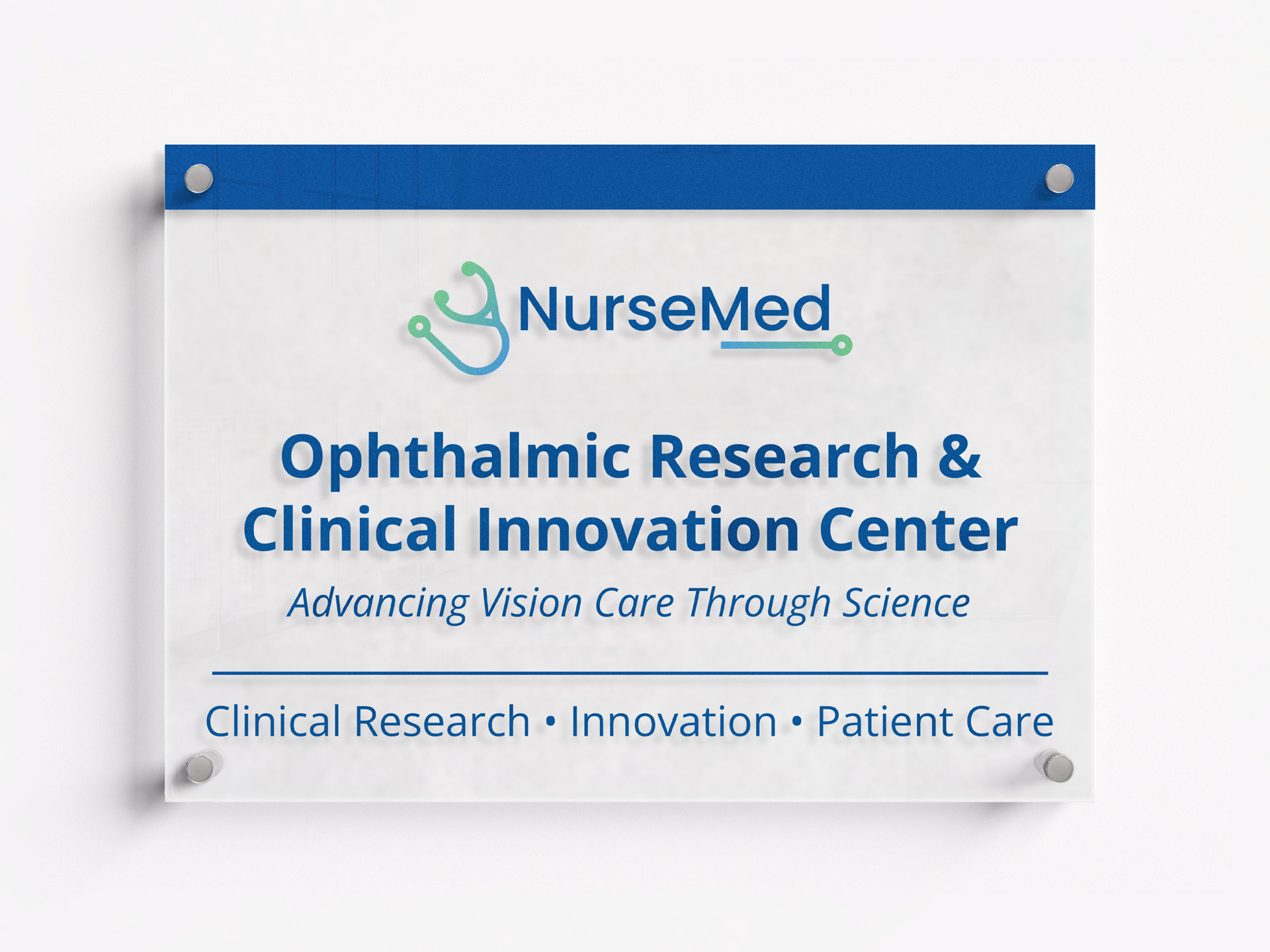 Acrylic hospital sign for ophthalmic research and clinical innovation center
