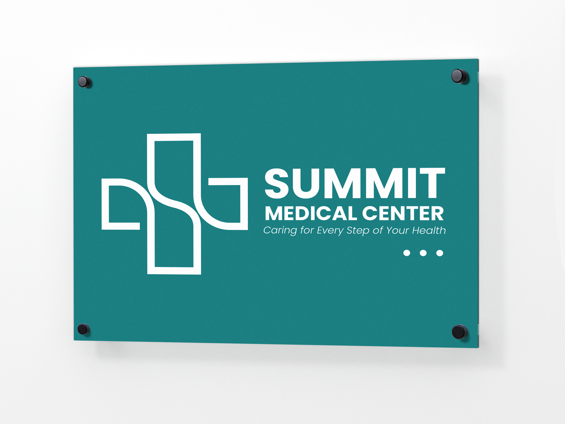 Aluminum hospital sign displaying medical center logo and healthcare branding