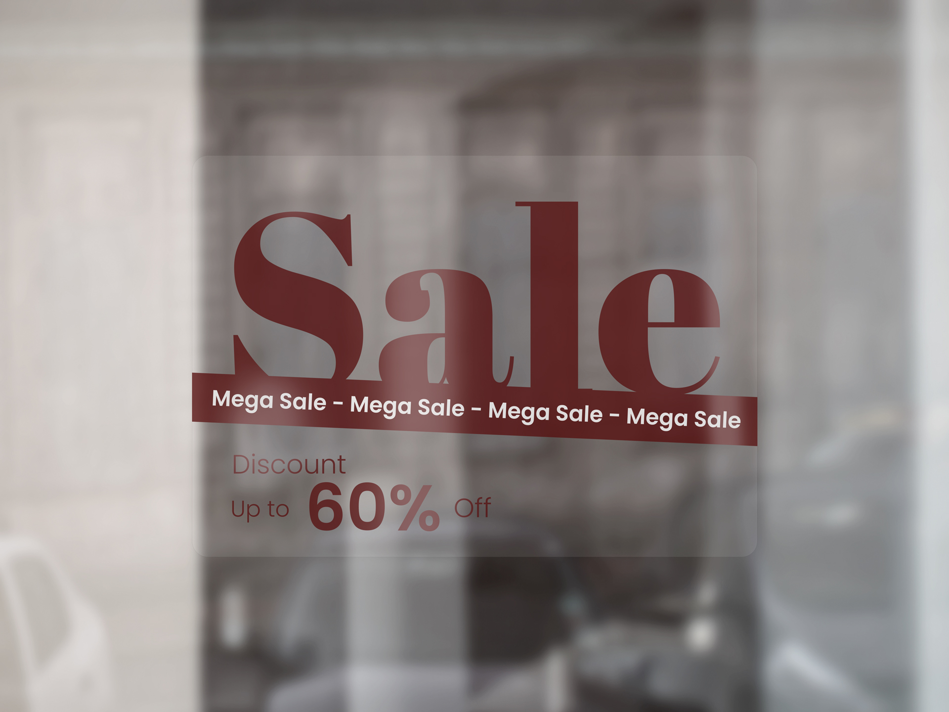 clear window decal installed indoors showcasing sales messaging