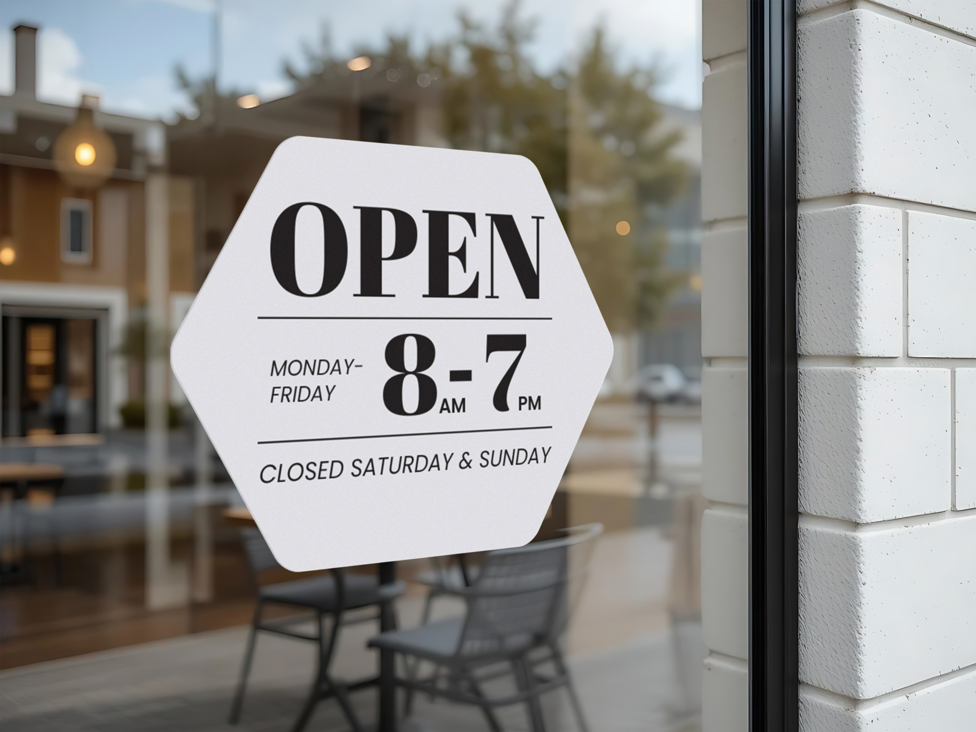 window cling sign displaying business operation hours