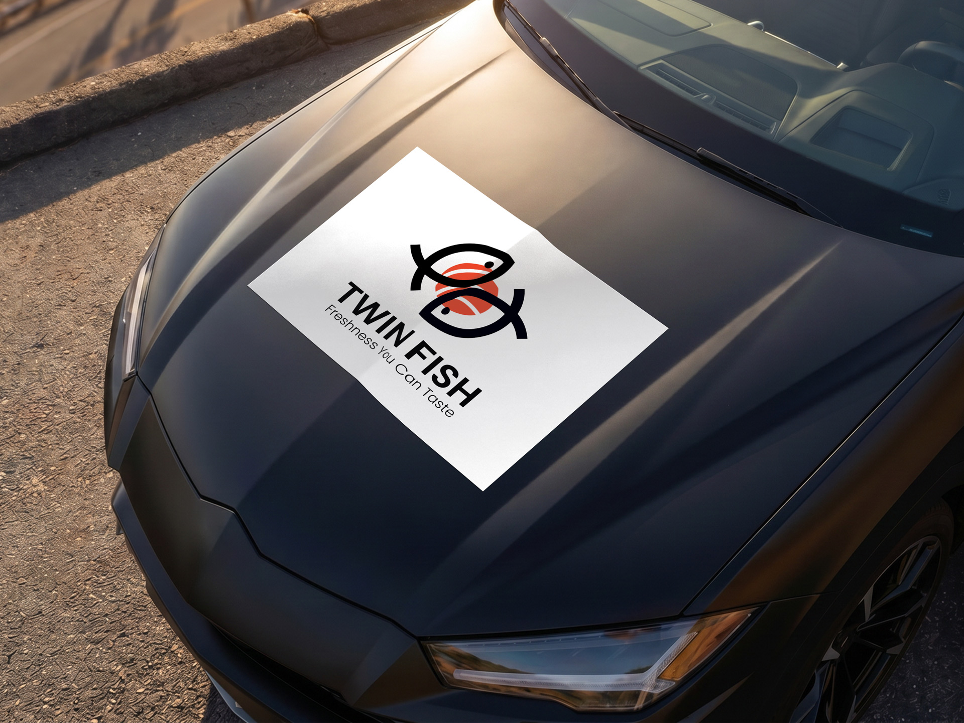 Twin Fish hood decal with logo and brand name