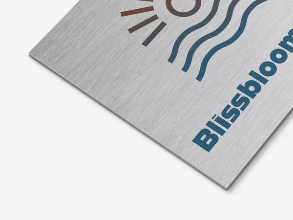 A custom metal sign used for branding.
