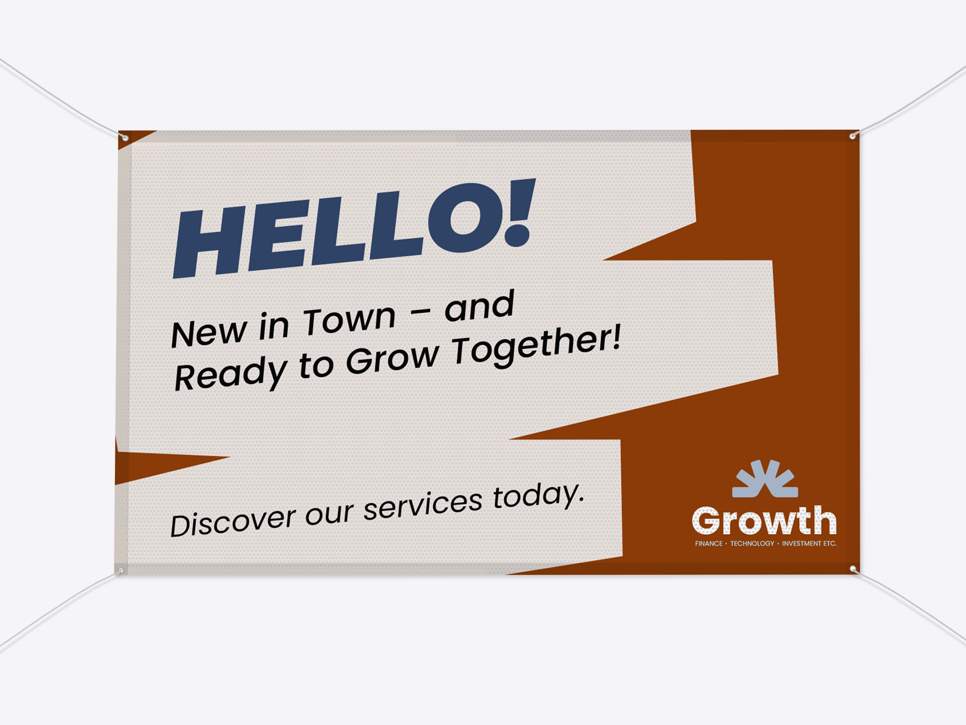 A straightforward mesh banner announcing an arrival of the Growth company.