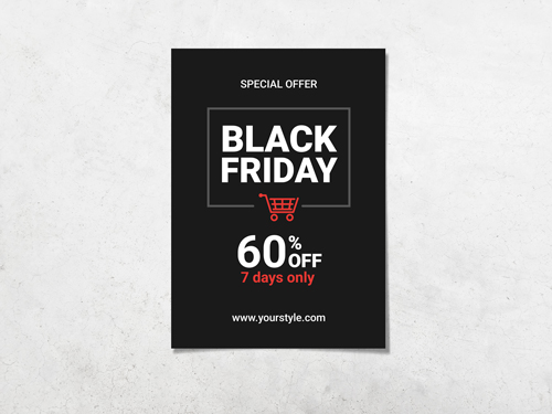 Black Friday yard sign special offer with red shopping cart icon.
