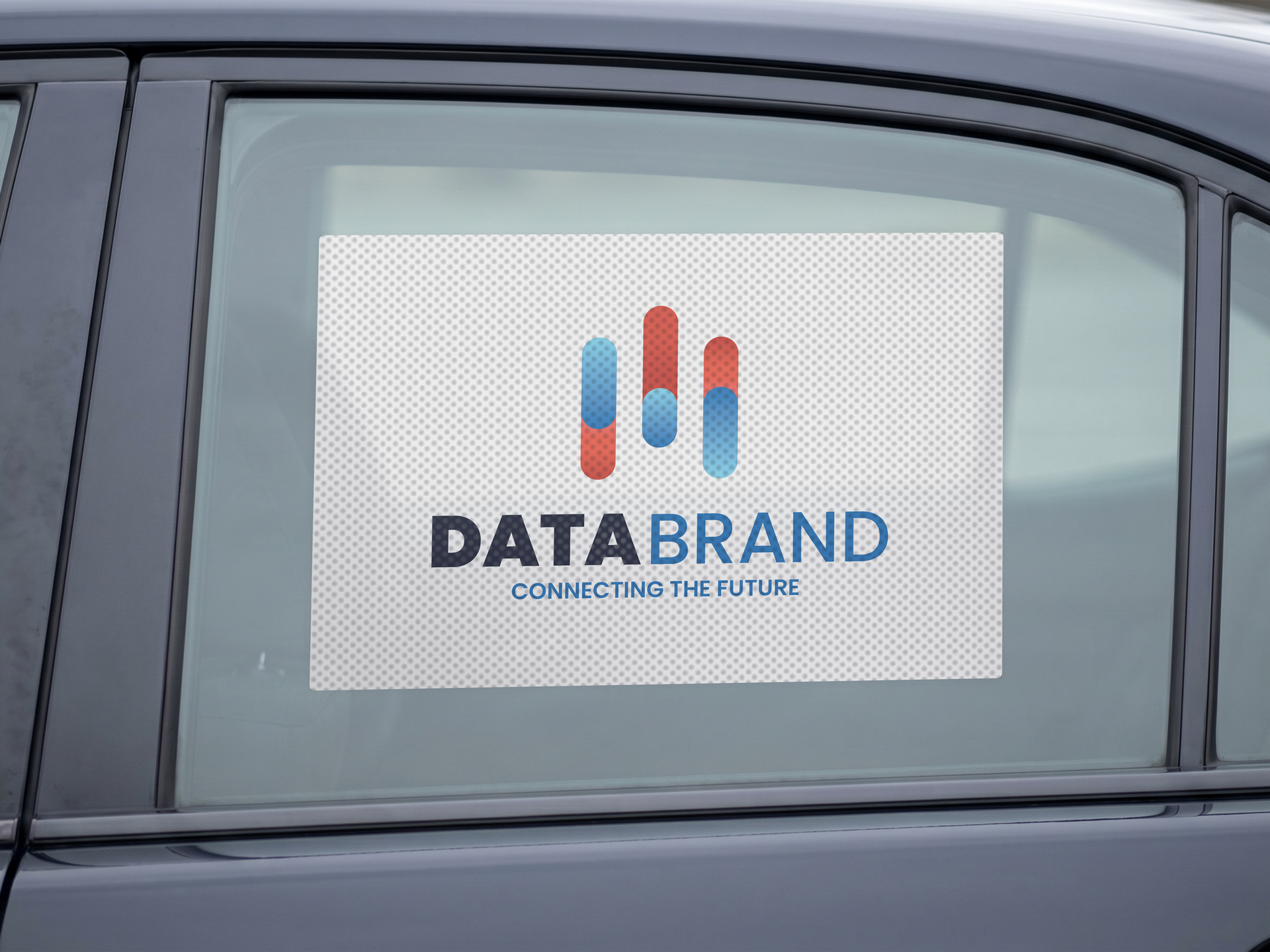 Personalized car window decal printed with a perforated material.