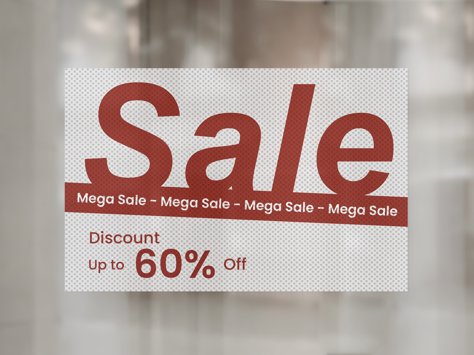 Perforated window signage showcasing sales information.