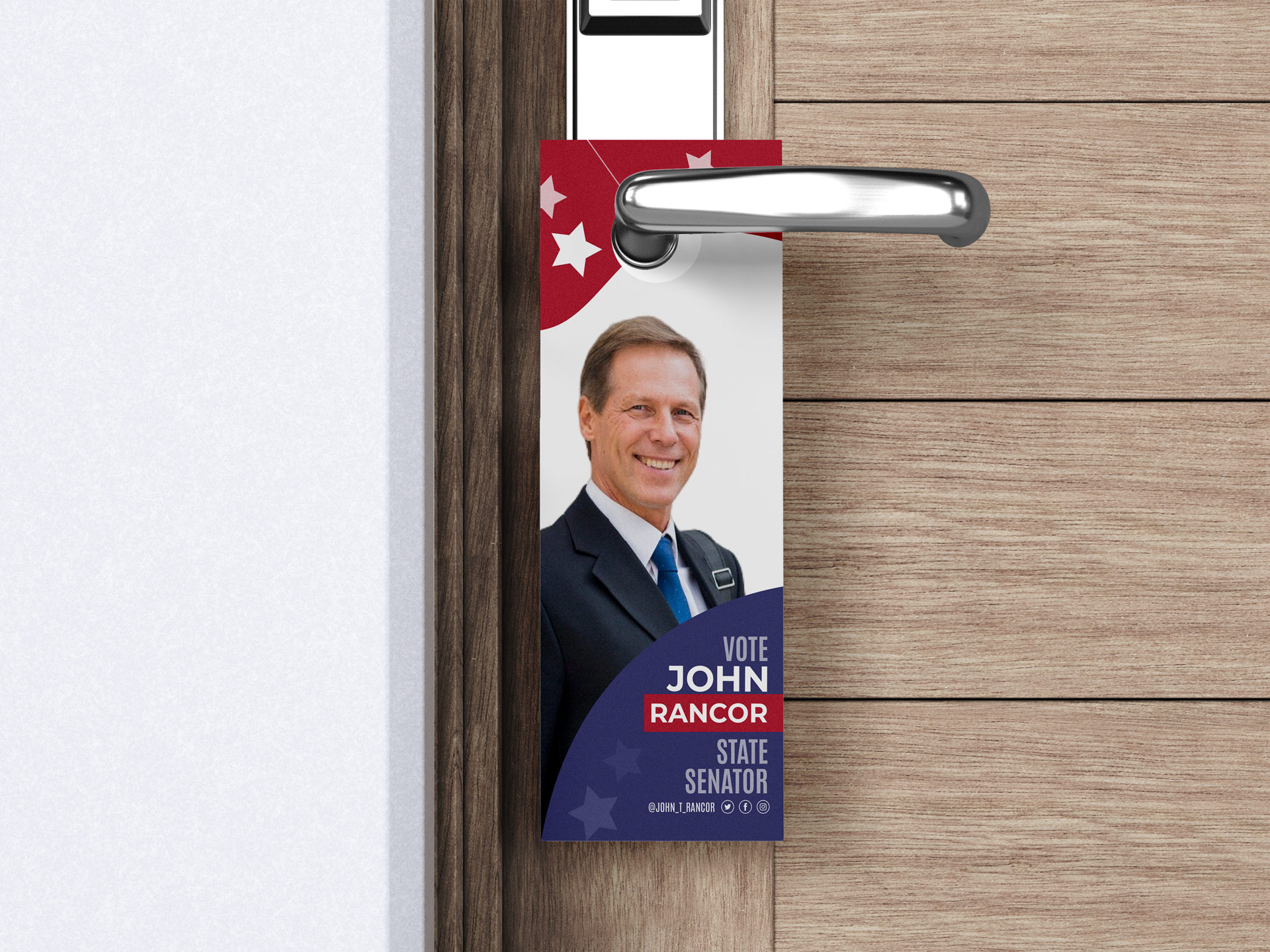 personalized door hanger for a political campaign featuring candidate photo