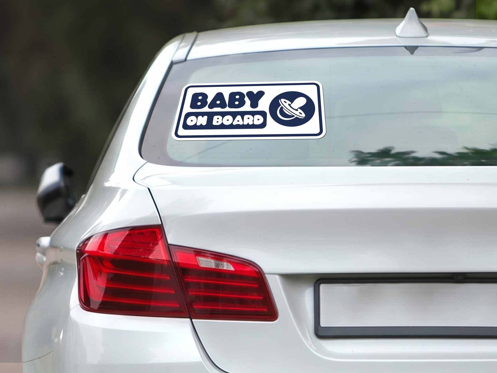 Window sticker car decal custom printed with Baby on board messaging.