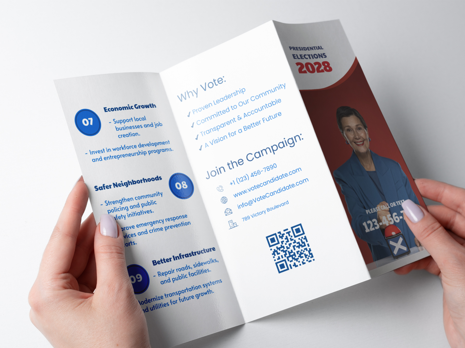 political brochure featuring candidate image and program