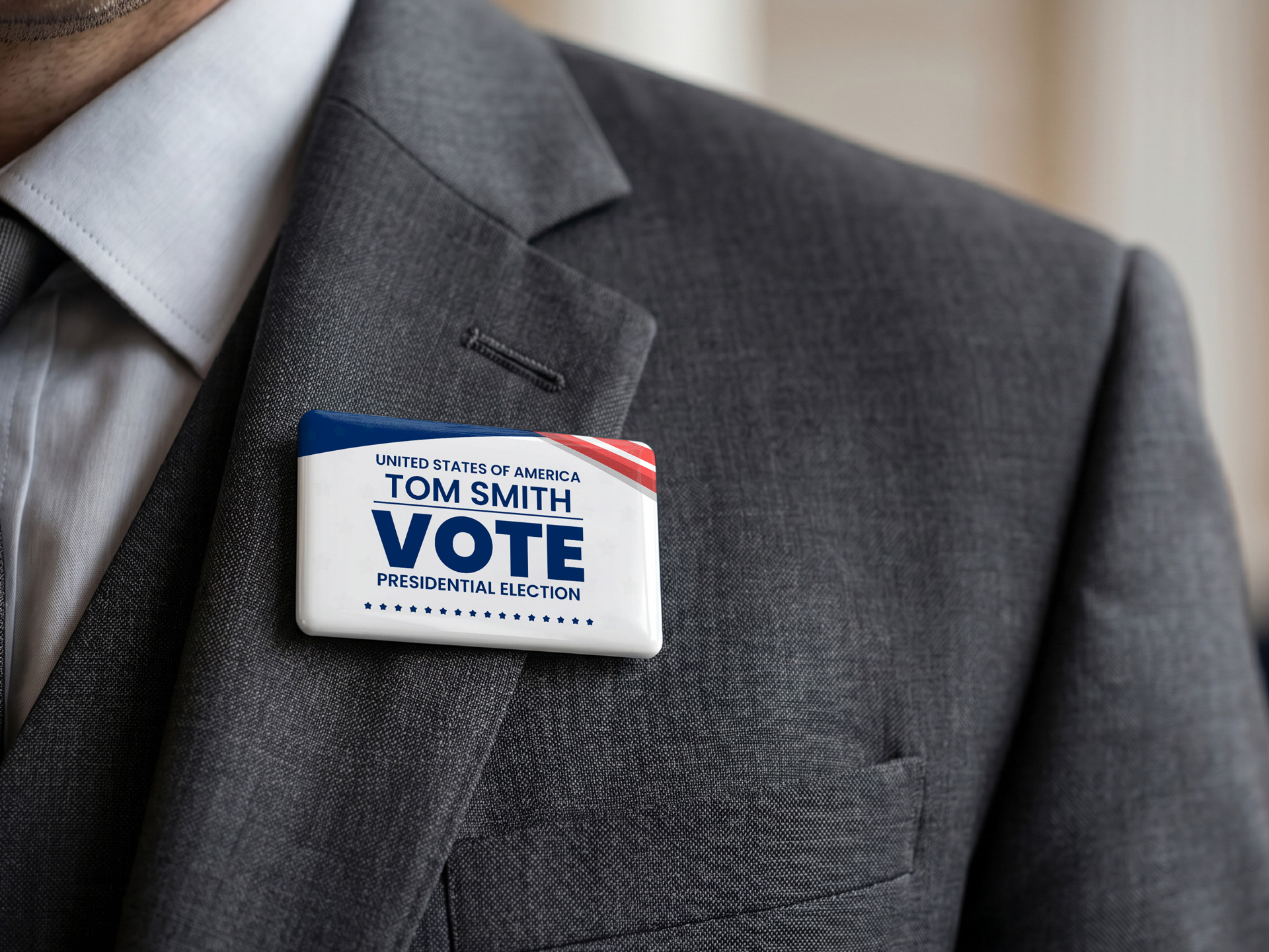 custom political button with vote for messaging