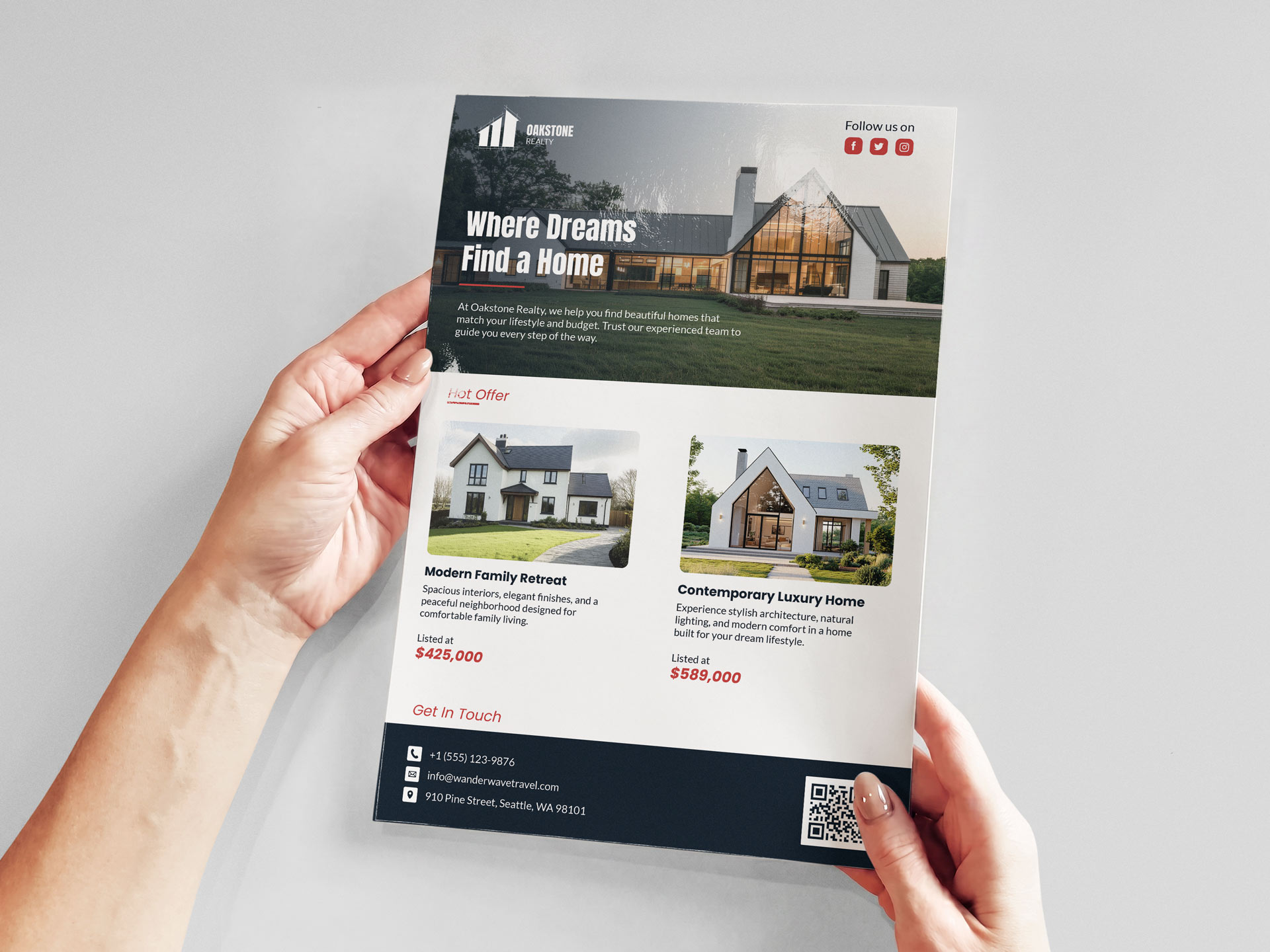 Business flyer for a real estate with offers and a house image