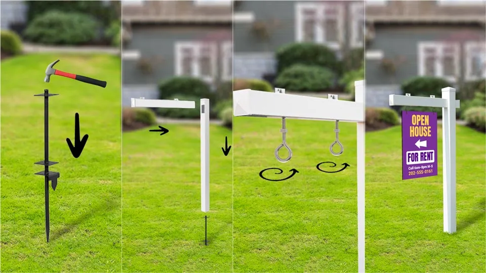 Step-by-step installation of real estate sign posts.