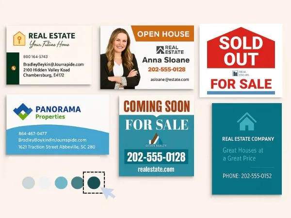 A selection of real estate signs templates with a range of layout and style possibilities