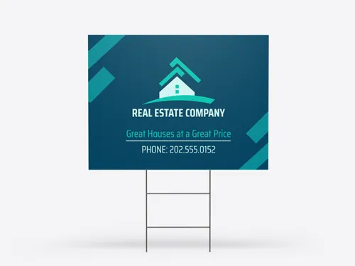 Promotional realtor sign featuring a real estate company branding and contact details