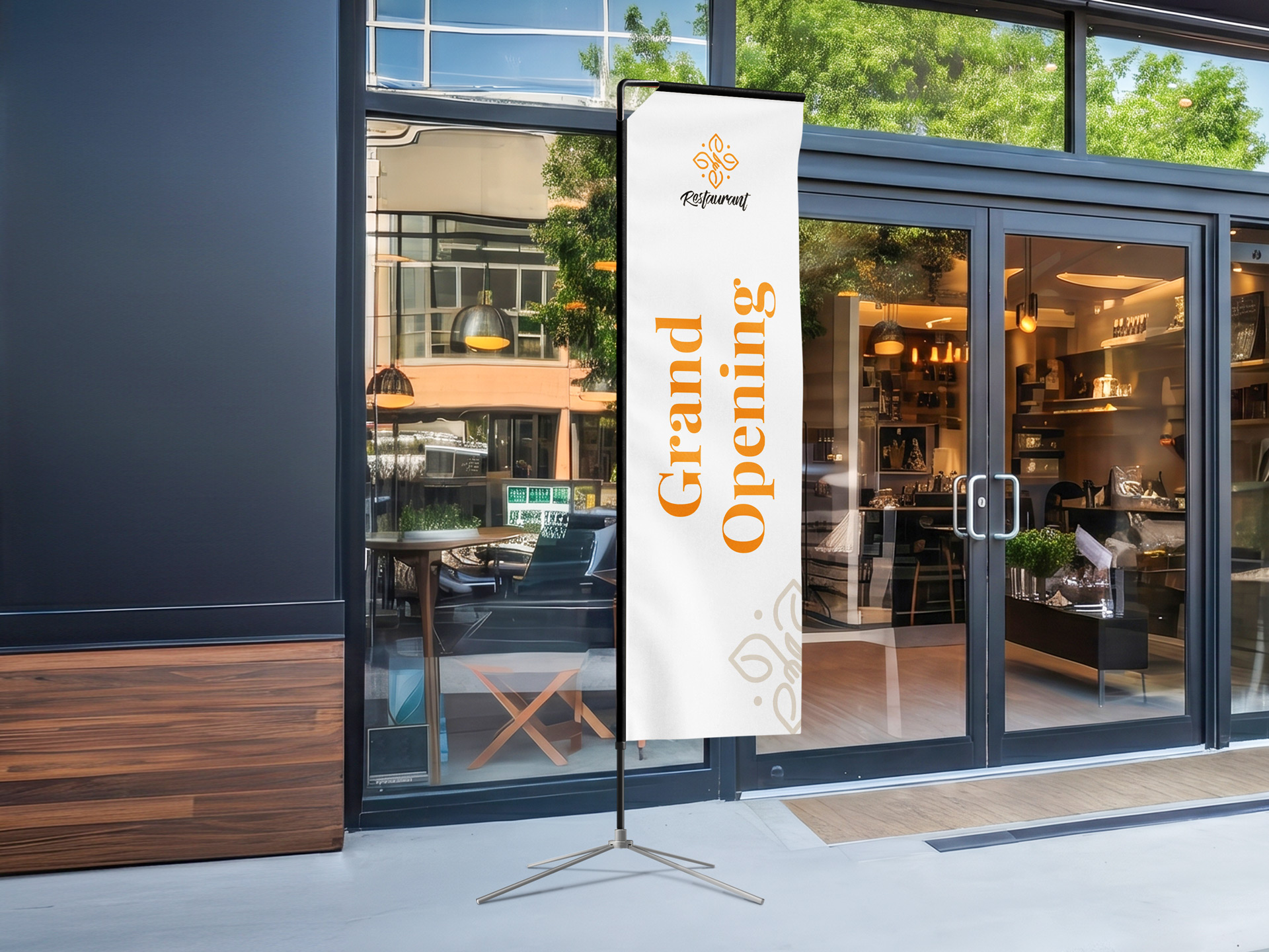 custom rectangle flag for grand opening featuring brand logo