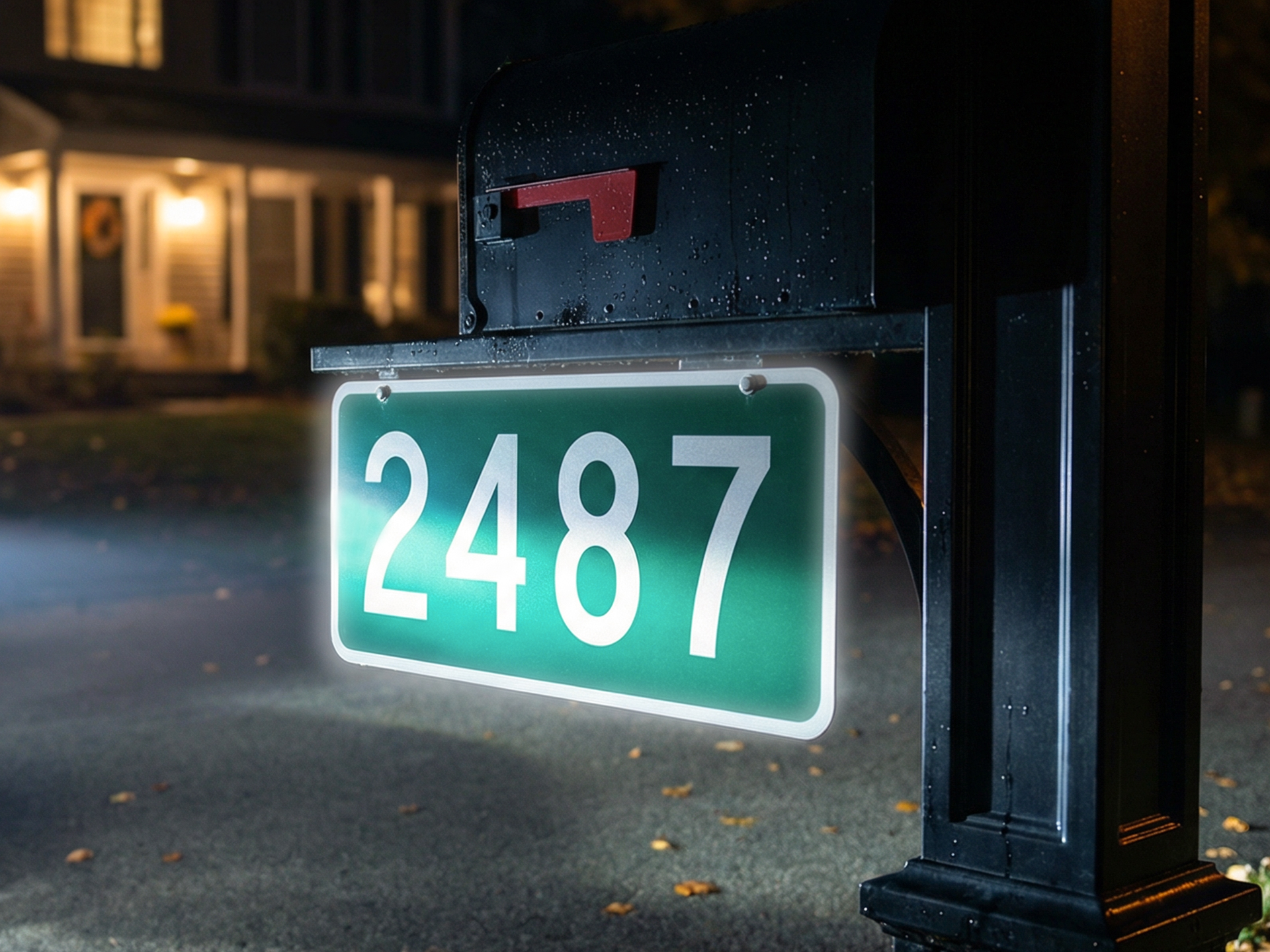 Reflective green address sign 2487