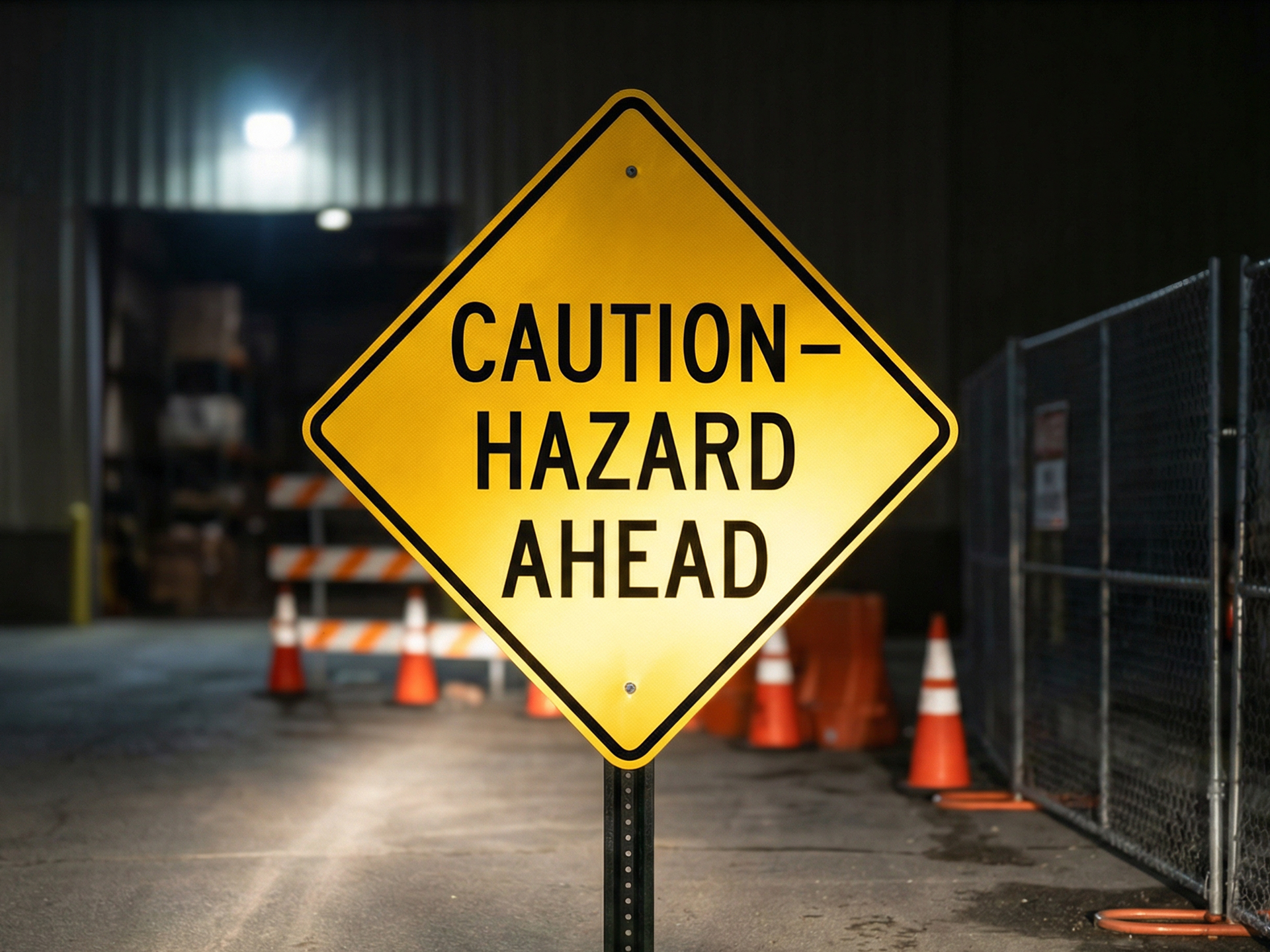 Yellow diamond reflective caution hazard sign