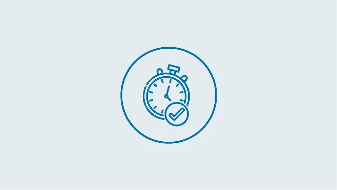An icon of a stopwatch and a checkmark depicting a customer's quick response to a proof.