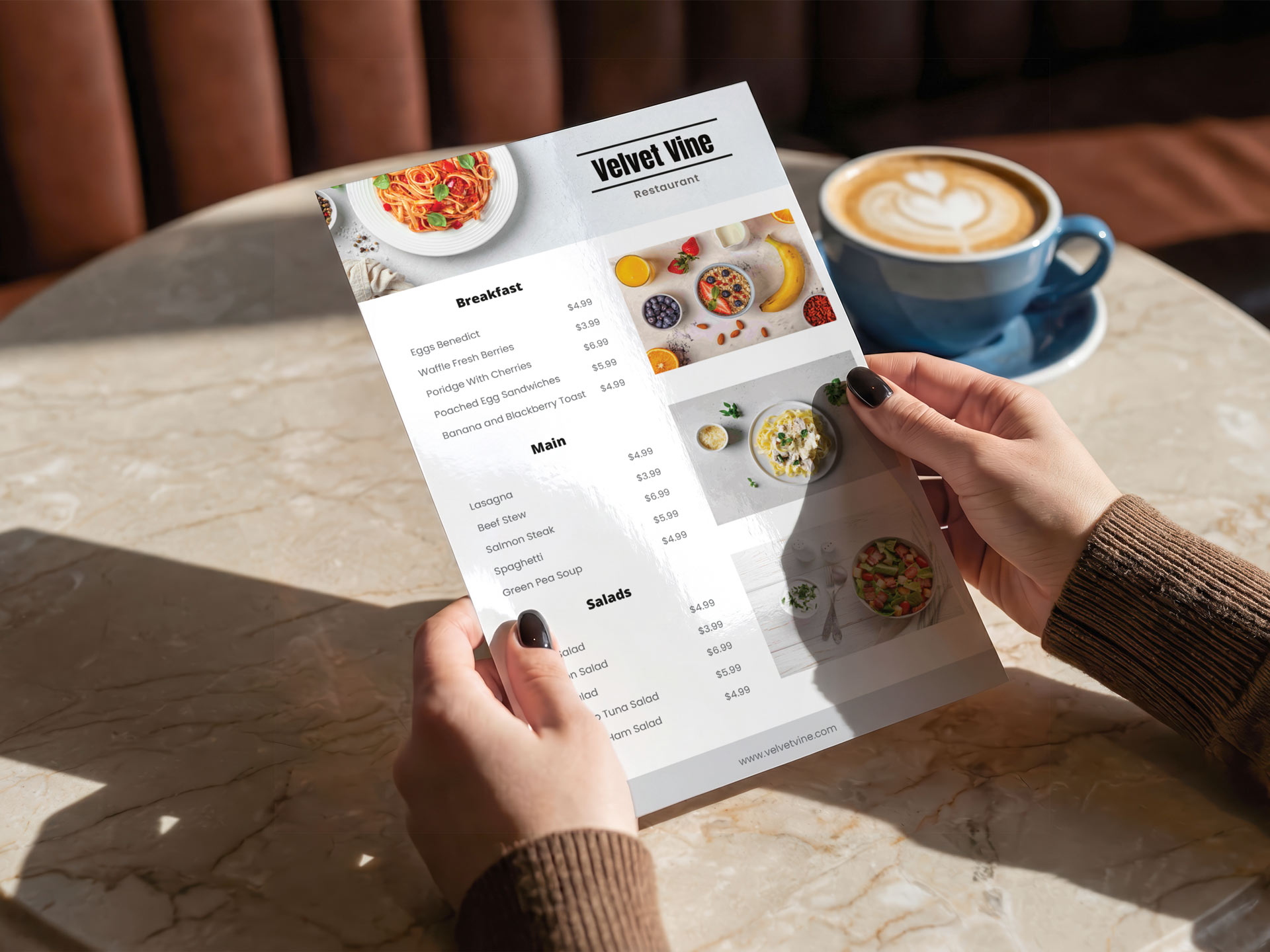 Business flyer printing for a restaurant featuring menu items