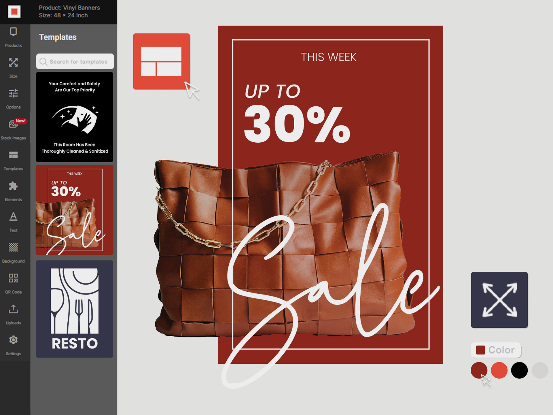 Illustration of the Square Signs online design tool interface for customizing a vinyl banner