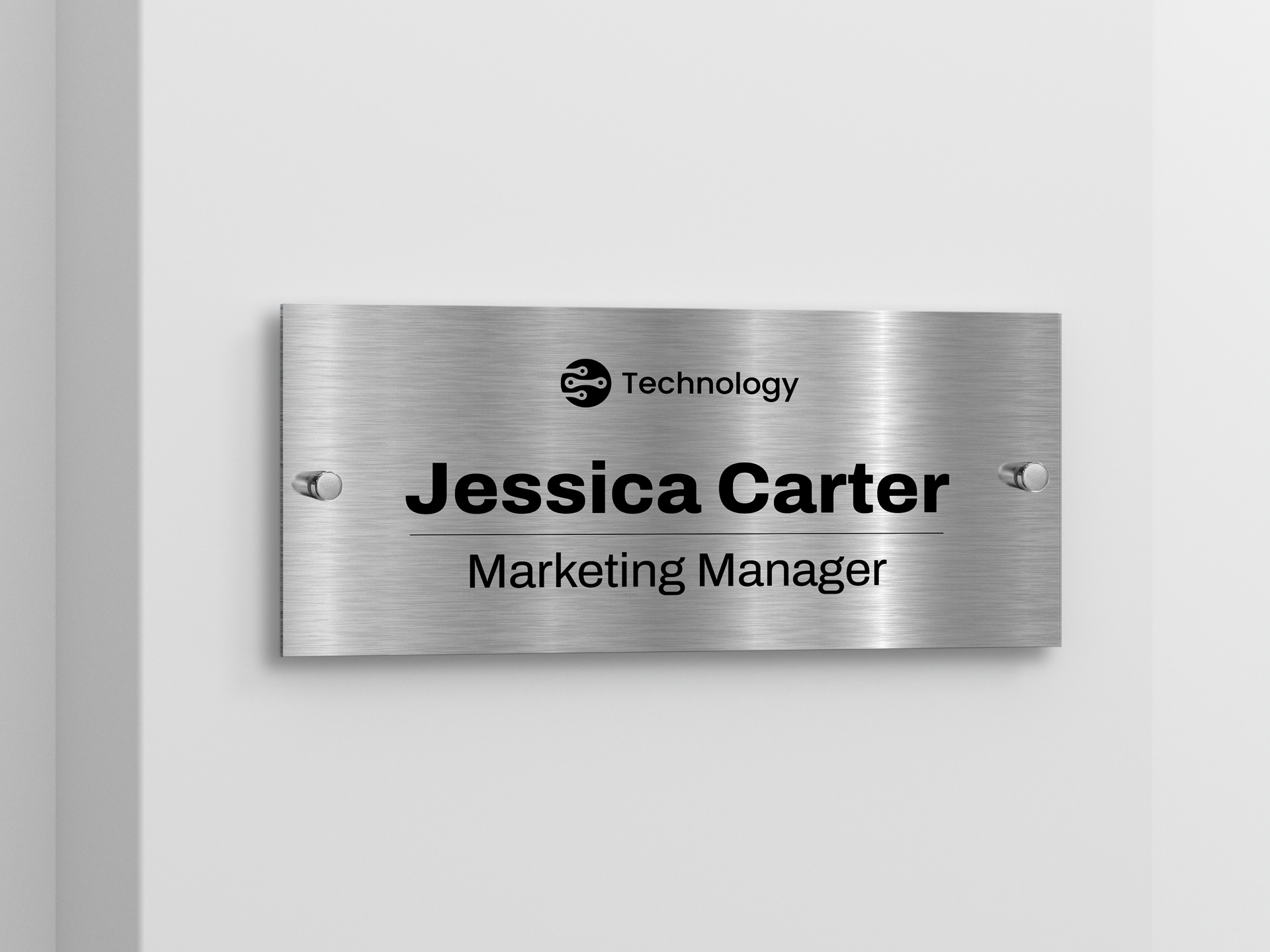 Rectangle brushed aluminum name plaque.