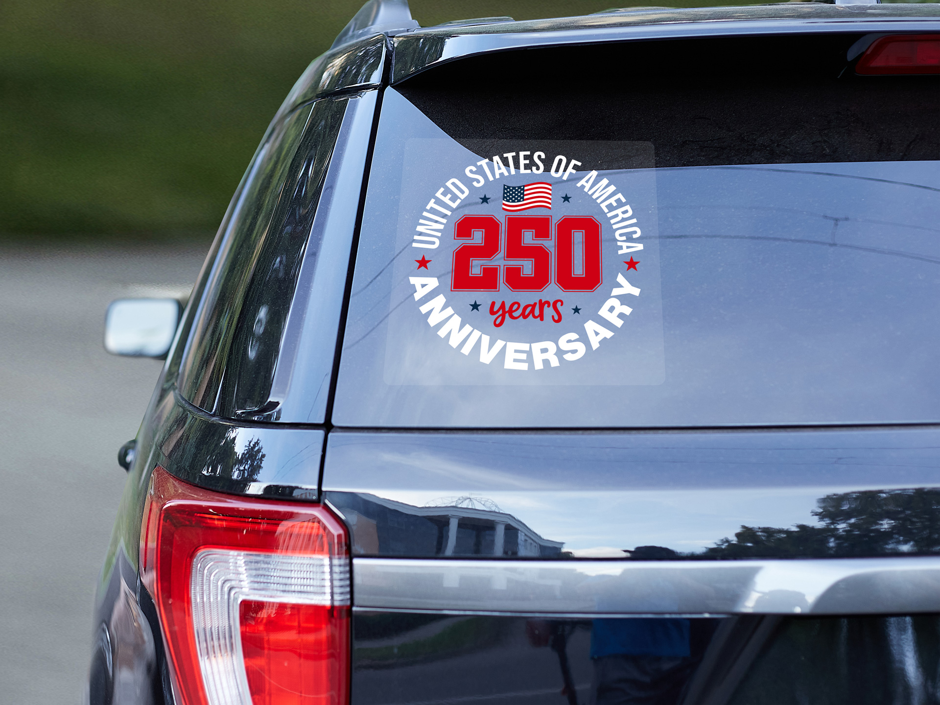 Sedan window decal celebrating 50 years of American Independence.