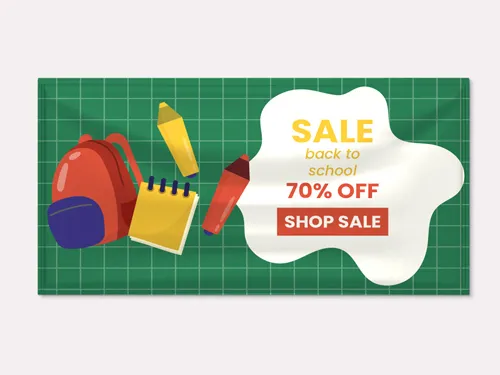  Back to school sale promotion featuring 20% off text with colorful educational items.