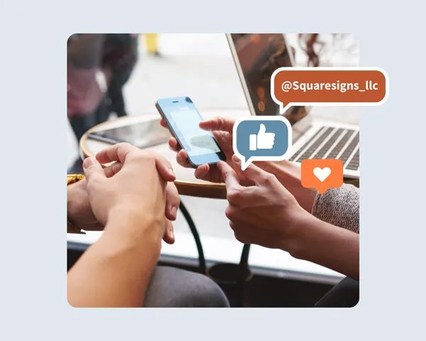 An image expressing that users can share their custom signs with us via our social media channels.