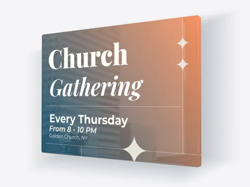 Modern church sign announcing a weekly Thursday gathering event