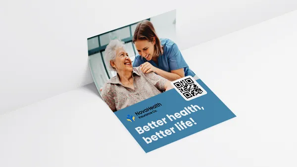 Styrene poster printing with a nurse, elderly woman, and the text Better health, better life!