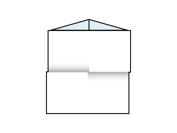 Cross-section diagram showing table tent folding step with triangular top and base fold.