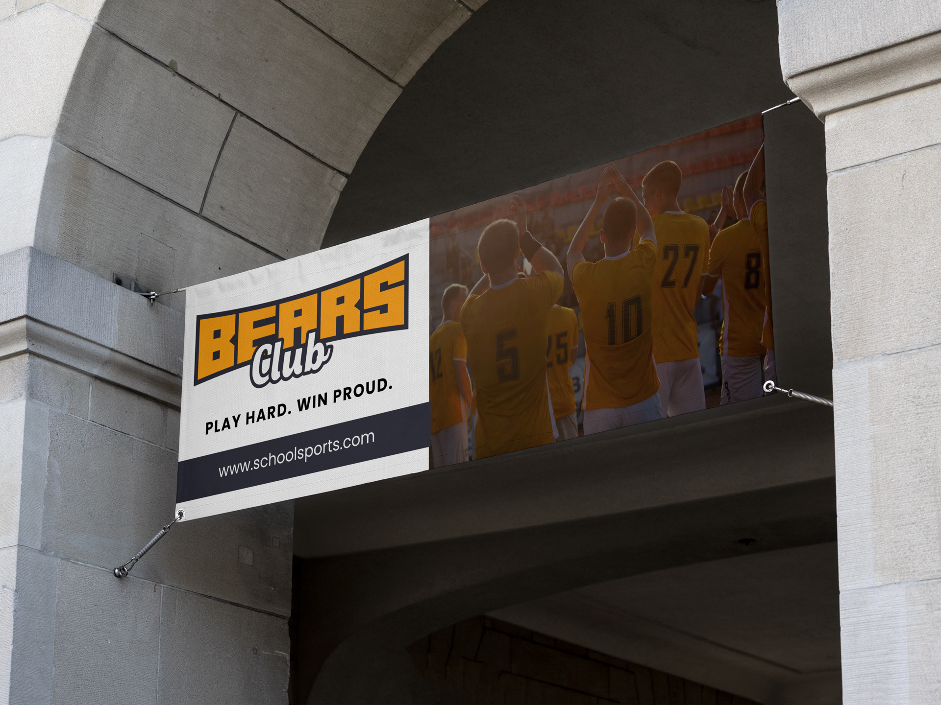 Tigers soccer team support banner mounted on a wall.