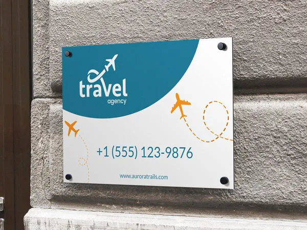 Travel agency custom dibond sign mounted on the wall.