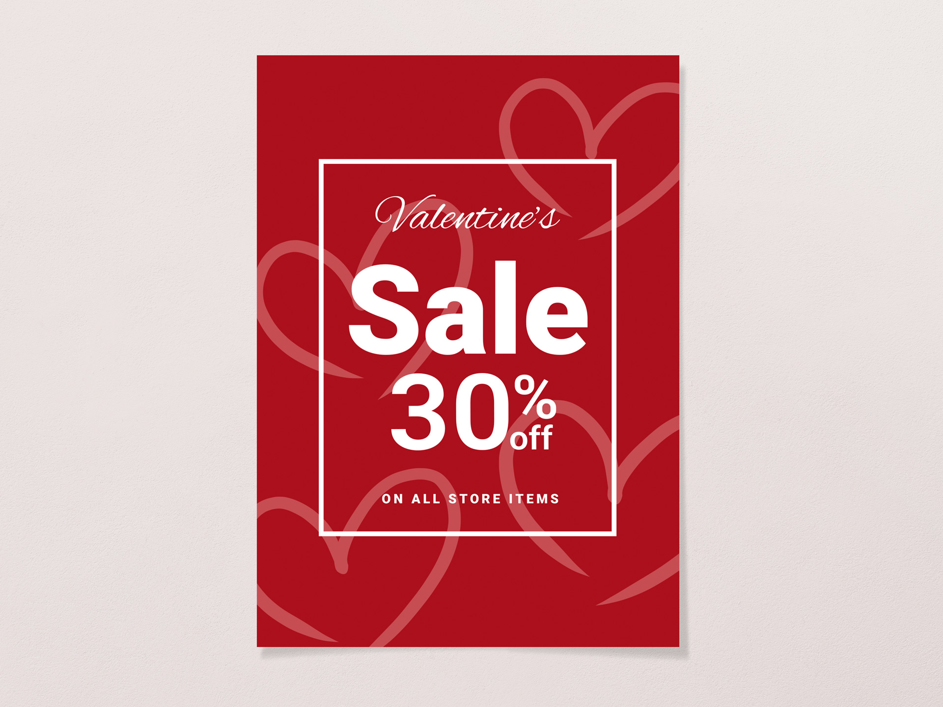 Valentine’s Day sale poster with 30 percent off message